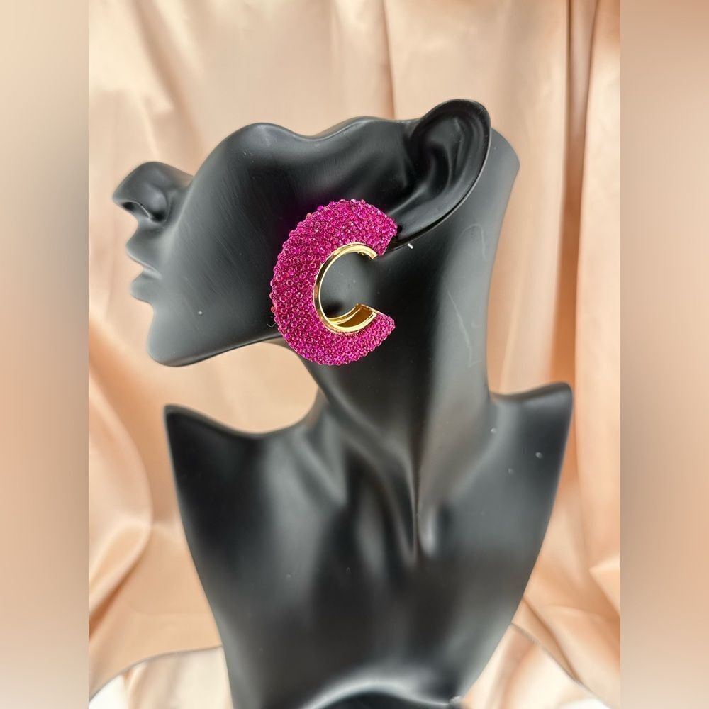 Anna & Ava Pink Crystal Crescent Hoop Earrings